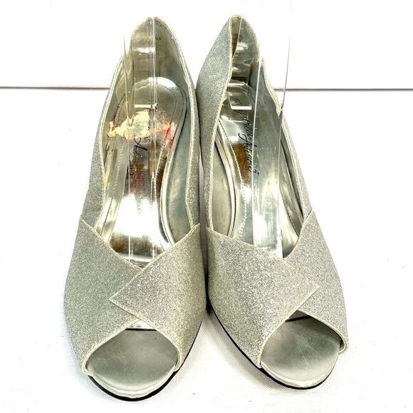 SILVER PEEP TOE 3” KITTEN HEEL DANCE FLEX S-8.5W - Picture 2 of 5